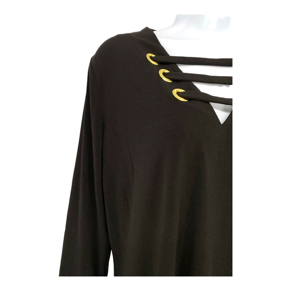 Michael Kors Black Stretch Pullover V Top Blouse Bell Sleeves Crisscross M - Picture 3 of 9